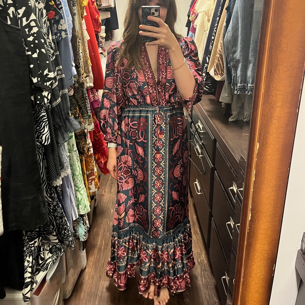 [NWT] FARM RIO Teal Seashell Tapestry Maxi Dress. Size Small - Picture 5 of 7